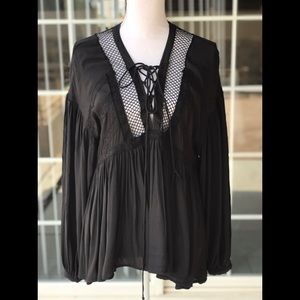Free People Black Pleated top Bohemian Style M